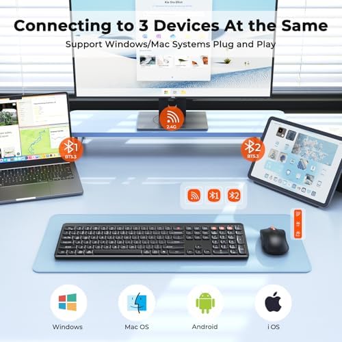 MEETION Bluetooth Keyboard and Mouse Combo, Silent Multi-Device, Black