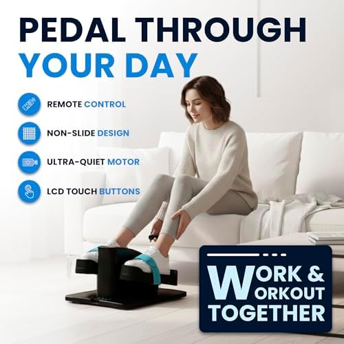 Under Desk Elliptical Machine, Electric Leg Exerciser for Seniors & Adults, Quiet Portable Seated Pedal Exerciser with Remote Control, LCD Display, 12 Speed Auto & Manual Modes