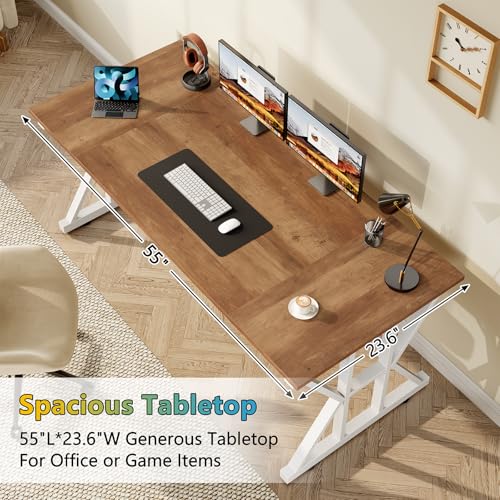 55" Large Computer Desk with Thickened Frame for Home Office, Living Room