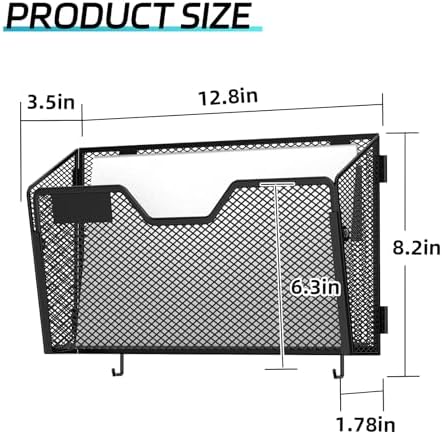SUPEASY 6-Pack Wall File Holder and Wall File Organizer with Hooks, Black