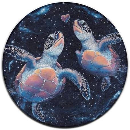 Machine Washable Modern Round Area Rug, Room Sofa Yoga Soft Round Carpet, Home Decor Non Slip Kitchen Office Circle Rug Trippy Space Sea Water Love Tortoise Turtle Art, 36inch