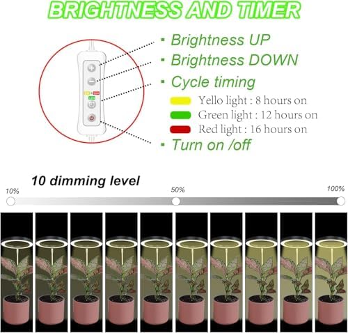 yadoker Plant Grow Light,LED Growing Light Full Spectrum for Indoor Plants,Aluminum Black Plant Lights,Height Adjustable, Automatic Timer, 5V Low Safe Voltage