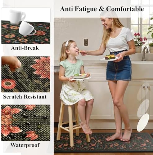 Collive Kitchen Mats for Floor, Kitchen Rugs Sets of 2 Non Slip Washable