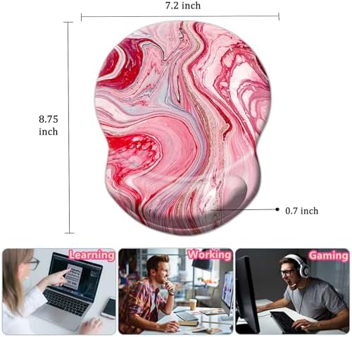 Ergonomic Mouse Pad with Support - Comfortable Wrist Rest, Non-Slip PU Base for Home Office, Studying, Gaming (Red Marble)