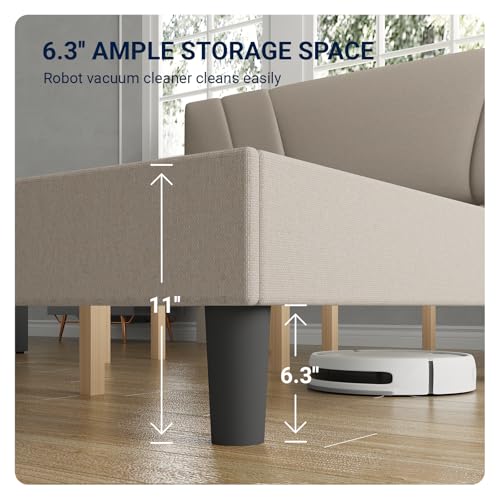 Queen Bed Frame, Upholstered Platform Queen Size Bed Frame with Adjustable Headboard, Easy Assembly, No Box Spring Needed, Beige