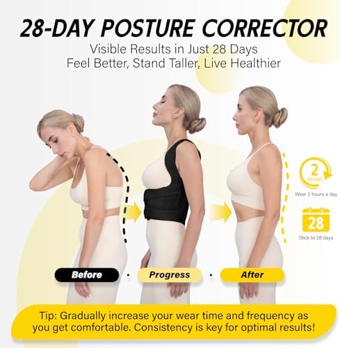 Back Brace Posture Corrector for Women & Men, Adjustable Full Back Support, Shoulder Straightener for Upper & Lower Back Pain Relief-Scoliosis, Hunchback, Waist Trainer (Large, Balck)