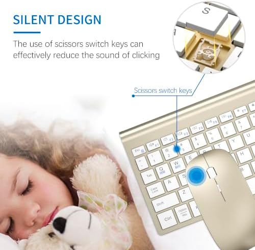 Wireless Keyboard and Mouse Ultra Slim Combo with Dual System - Gold White