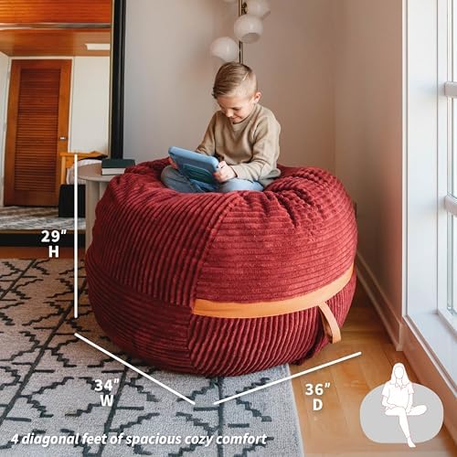 Big Joe Fuf 4Ft Foam Bean Bag Chair with Removable Cover for Kids, Teens, Deep Terracotta Corded Plush, Soft Polyester, 4 Foot Large Reading and Gaming Seat