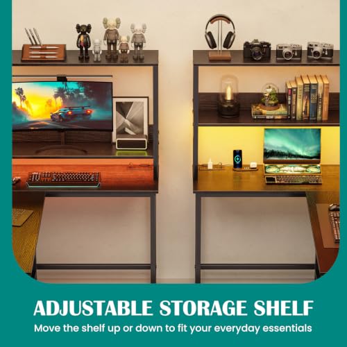 L Shaped Desk, Gaming Desk, LED Lights, 53 Inch