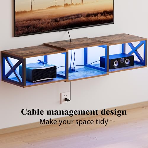 Floating 45.7" TV Stand with LED & Power Outlets for Under tv Shelf