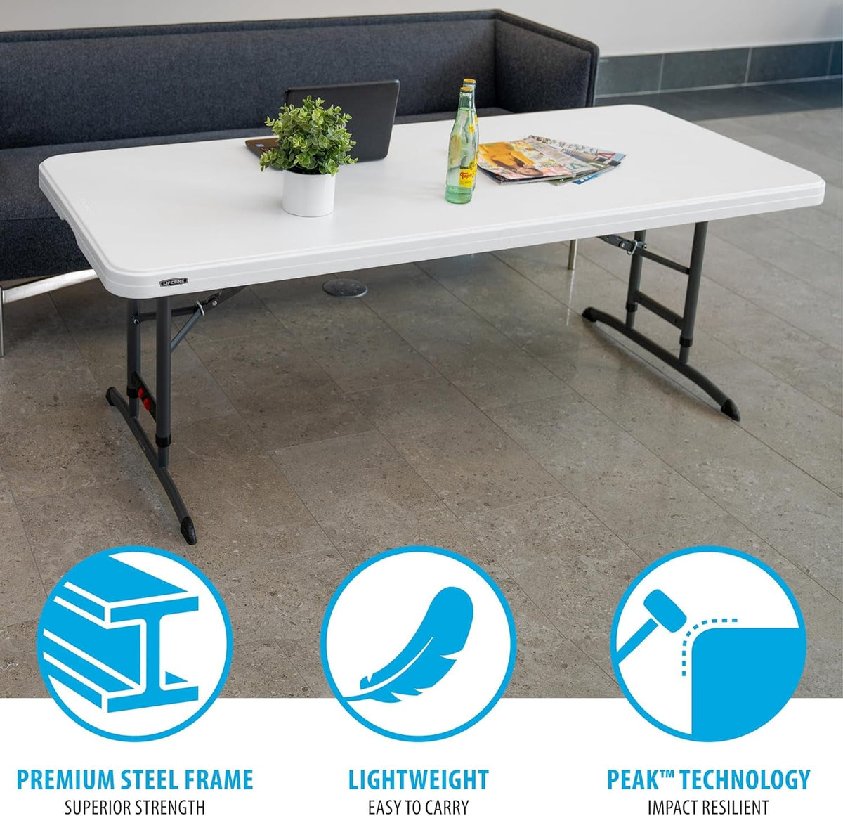 6-Foot Nesting Folding Table, Adjustable Height, White Granite