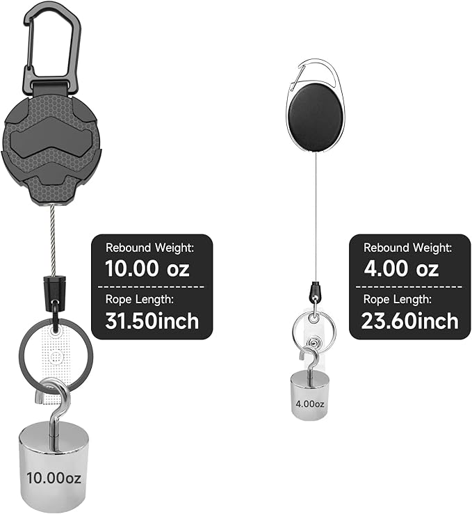 Retractable Keychain Badge Holder with Belt Clip, Heavy Duty Carabiner ID Badge Clip Reel, 32” Steel Retractable Cord, 10 oz Rebound，1pcs Black Keychain