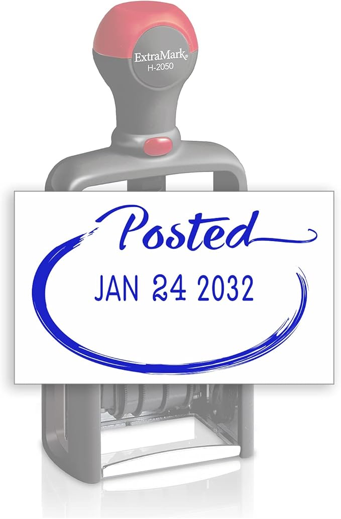 Heavy Duty Style Office Date Stamp with Posted - Self Inking Dater - Style C - Blue Ink Color