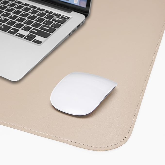 AFIING Leather Desk pad Protector, Large Non-Slip Office Desk Mat with Natural Cork & PU Leather, Waterproof Writing Mouse Pad for Office and Home (23.6in*13.7in, Beige)
