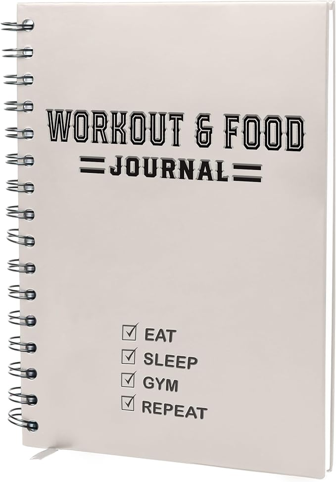Nextnoid Hardcover Fitness & Food Journal - Workout & Meal Planner Notebook for Women & Men - A5 Sturdy Food Tracker Journal to Track Diet, Gym & Home Workouts - Beige