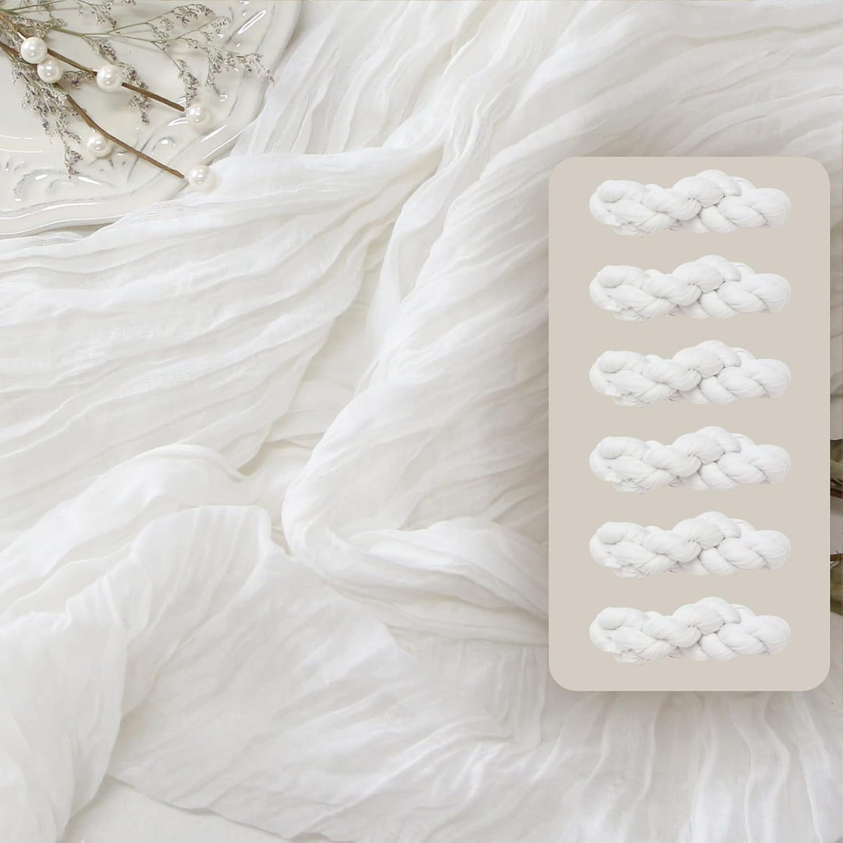 FEXIA 6 Pack White Cheesecloth Table Runner 35x120 Inches for Wedding Party Decorations Spring Easter Table Runner for Bridal Shower Engagement First Communion Centerpiece for Table (White)