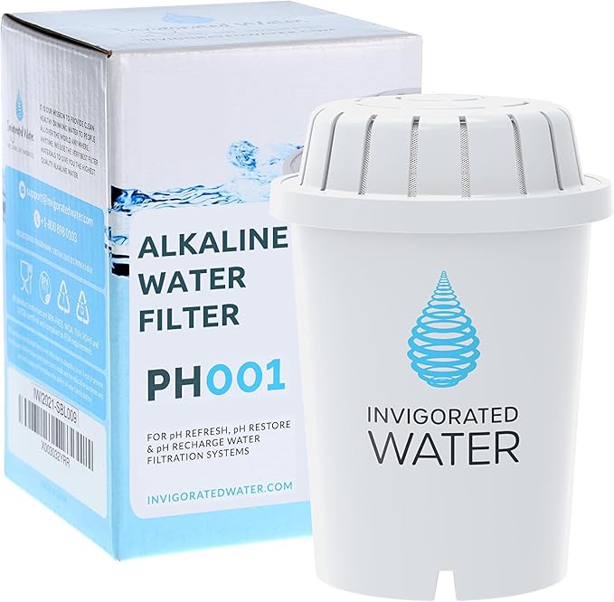 Invigorated Water PH001 - White Alkaline Water Filter – Replacement Filters For all Water Pitcher & Dispenser Filtration Systems – BPA-Free, Removes Chlorine, Heavy Metals – 96 Gallons/Filter (1-Pack)
