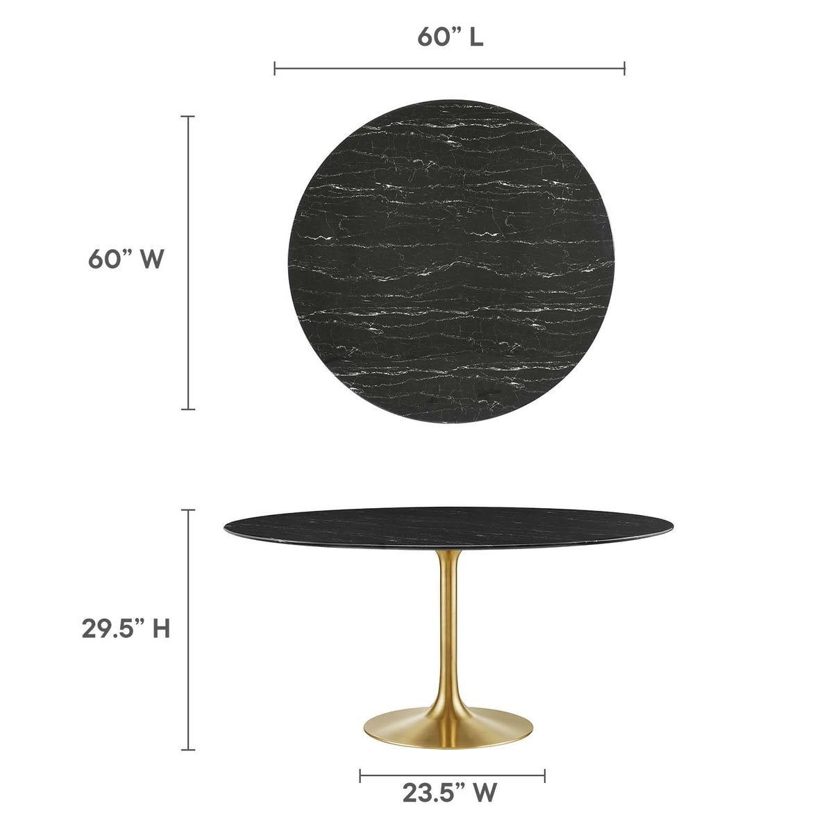 Dining Table, 60", Gold Black
