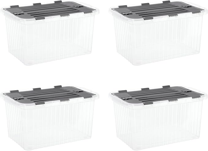Superio Storage Bins with Lids, Clear Plastic Containers for Organizing, Stackable Totes, BPA Free, Odor Free, Organizer Boxes for Home, and Dorm, 35 Quart (4 Pack, 20.25"x14"x10.5")