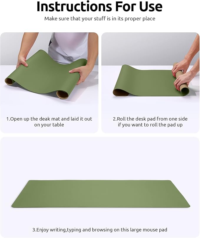 YSAGi Leather Desk Protector, Office Mat, Large Mouse Mat, Non-Slip PU Leather Blotter, Laptop Desk Pad, Waterproof Writing Pad for Office and Home (Green, 23.6" x 13.8")