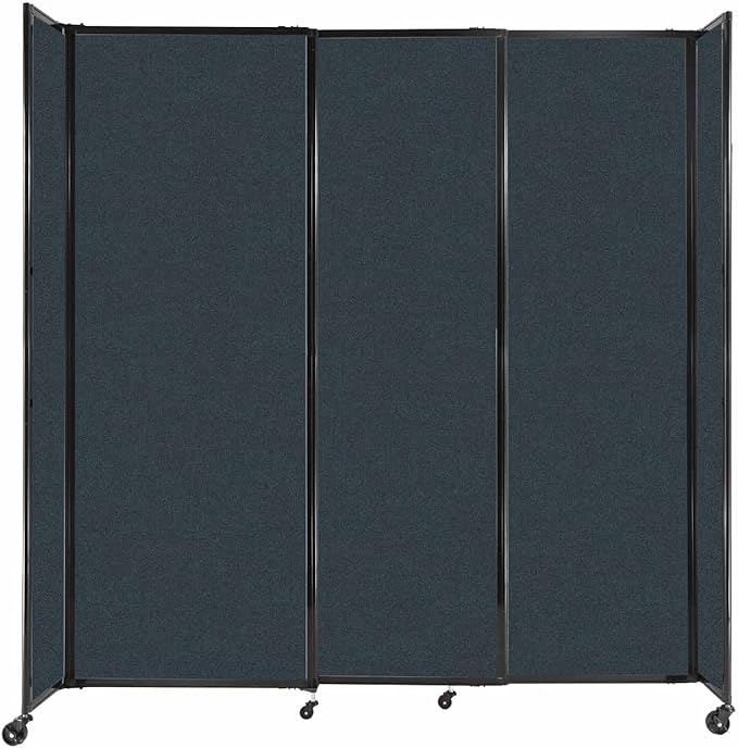 Versare Straightwall Sliding Portable Wall Partition | Freestanding Office Dividers | Locking Wheels | Temporary Room Separator | 7'2" Wide x 7'6" Tall Blue Spruce Fabric Panels