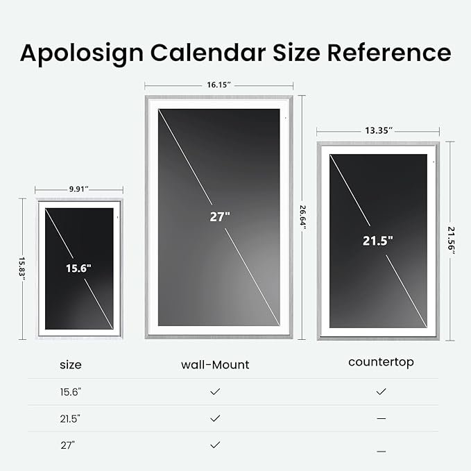 ApoloSign 15.6-inch Digital Calendar: Dual Mode Calendars with Google Play & Multi-calendar Sync, Electronic Planner & Chore Chart, Smart Touchscreen, Interactive Display for Family Schedules (Gray Wood, 15.6")