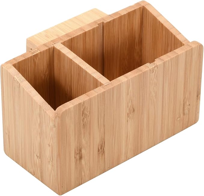 MobileVision Bamboo Caddy Add-On for Bamboo Charging Station Organizers; Compartment and cubby space fits pens, keys, and other small stationary items