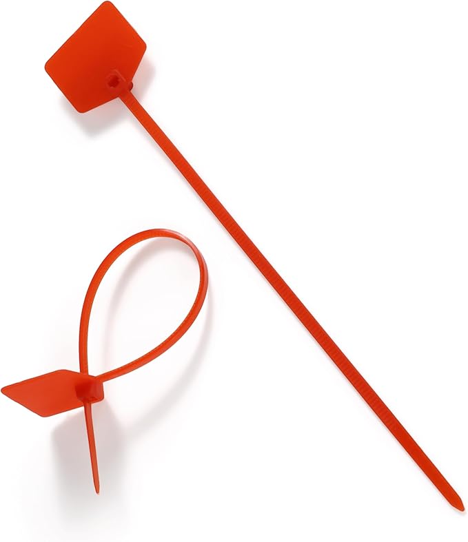 6 in Marker Nylon Cable Ties, Plastic Water Proof Tags, Self-Locking Written-on Cable Marker, Security Seals Label for Cabling, Wire Marking Label, Shipping Hanging Tags - Red/ 100pcs
