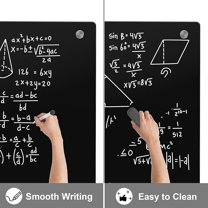 Large Black Glass Dry Erase Board, 96 x 48 Inches Magnetic Glass whiteboard,8' x 4' Frameless Blackboard for Office, Home, School