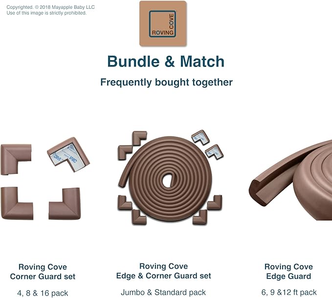 Roving Cove HeftyFit Corner Protector for Baby (8 Large Corners), Heavy-Duty Soft Rubber Foam Furniture Corner Bumper Guards, 3M Adhesive Pre-Taped, Coffee Brown