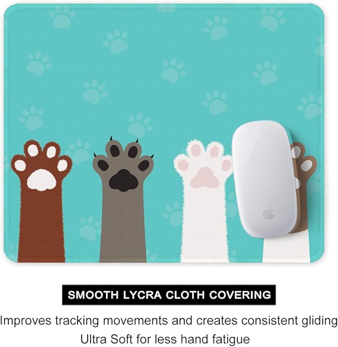 Auhoahsil Mouse Pad, 12 x 10 in Cute Cat Paws Theme Computer Mouse Pad for Desk, Premium-Textured Non-Slip Rubber Stitched Edges Waterproof Square Mouse Mat for Gaming Work Wireless Mice, Green