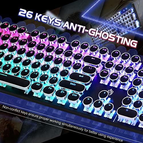 YSCP Typewriter Style Mechanical Gaming Keyboard RGB Backlit Wired with Blue Switch Retro Round Keycap 104 Keys Keyboard (R-Black)