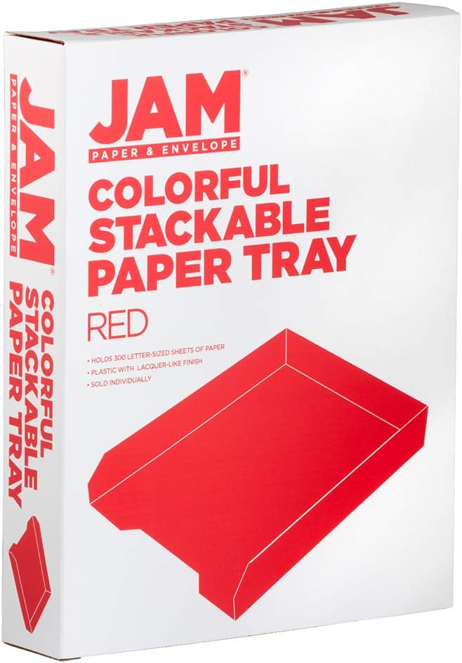 JAM PAPER Stackable Paper Trays - Red - Desktop Document, Letter, & File Organizer Tray - Sold Individually
