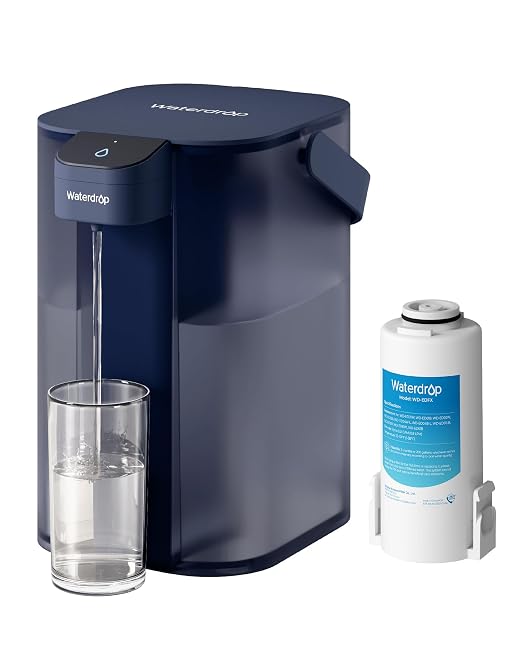 Waterdrop ED61B Rechargeable Water Filter Dispenser, 15-Cup, Blue | 200-Gallon Water Pitcher, Instant Countertop System, 10X Filtration Efficiency, Reduces 98% Chlorine and 20+ Contaminants