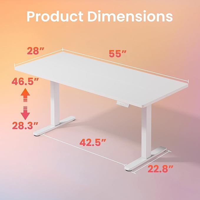 HUANUO 55 x 28 inch Electric Standing Desk Adjustable Height, 4 Memory Height Settings, Sit Stand Up Desk for Home Office & Computer Workstation, White
