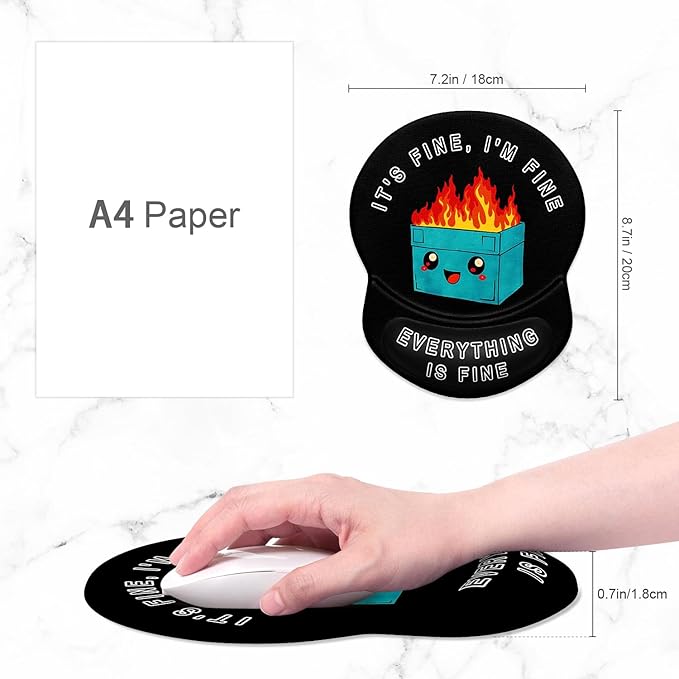 ITNRSIIET Ergonomic Mouse Pad with Gel Wrist Support Small Wrist Rest Smooth Surface Non-Slip PU Base Comfortable Office Supplies Pain Relief, 8.7 x 7.2 inches, Cute Dumpster