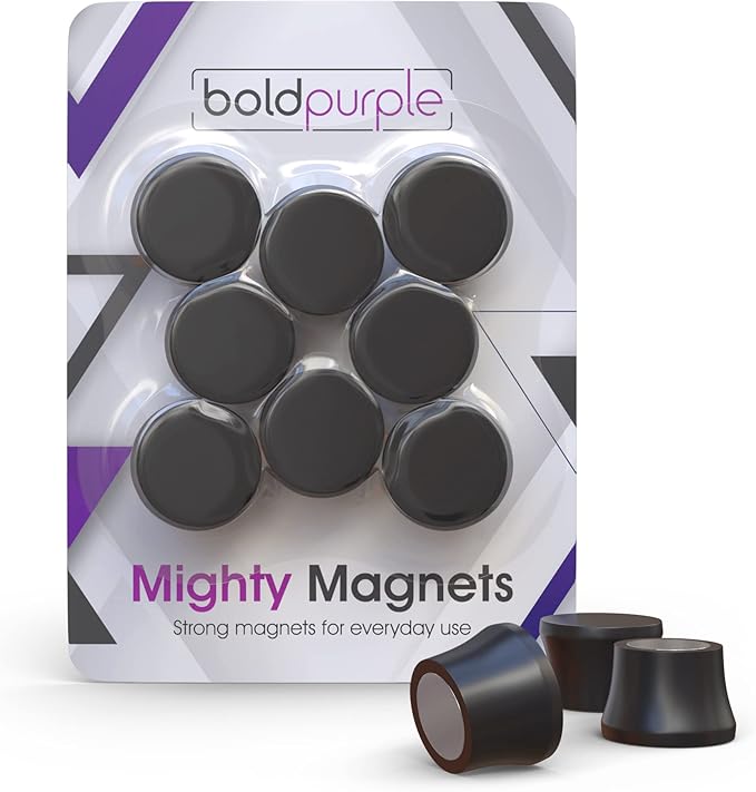 Strong Magnets for Whiteboard, Glassboard and Fridge (Black, 8 Pack, Small). N54 Neodymium Rare Earth Heavy Duty Magnets for Home and Office Supplies.