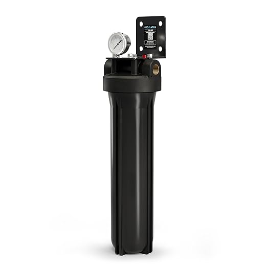 PRO+AQUA PRO-SCI Whole House Single Stage Carbon Infused Water Filter System with Pressure Gauge | Removes 99% of Chlorine, VOCs, Rust & Other Contaminants | Improves Tastes & Odor