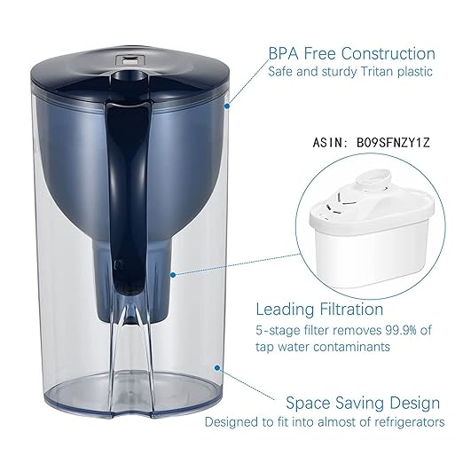 Alkaline Water Filter Pitcher with Filter, 14 Cup Digital Display Water Purifier Pitcher in BPA Free for Quick Clear Chlorine, Fluoride, Heavy Metals, Odor, Bad Taste