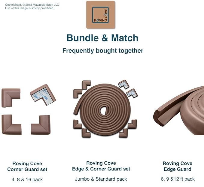 Roving Cove HeftyFit Edge Corner Protector Baby Proofing (Large 18ft Edge 8 Corners), Heavy-Duty, Soft NBR Rubber Foam, Furniture Fireplace Safety Bumper Guard, 3M Adhesive, Coffee Brown