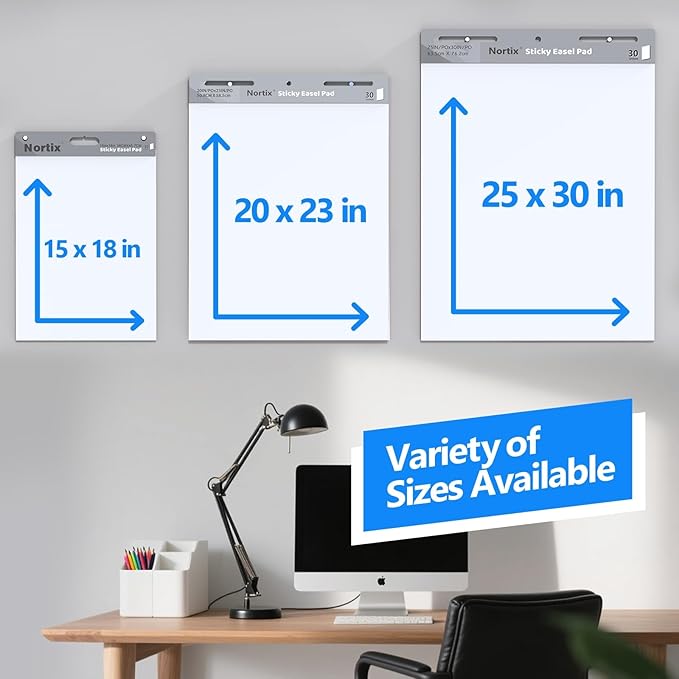 Nortix Flip Chart Paper, Sticky Easel Pads, Chart Paper for Teachers,Super Adhesive & Bleed-Resistant, Large Self-Stick Easel Paper for Classroom/Office, 20 x 23 inch, 30 Sheets/Pad, 3 Pads