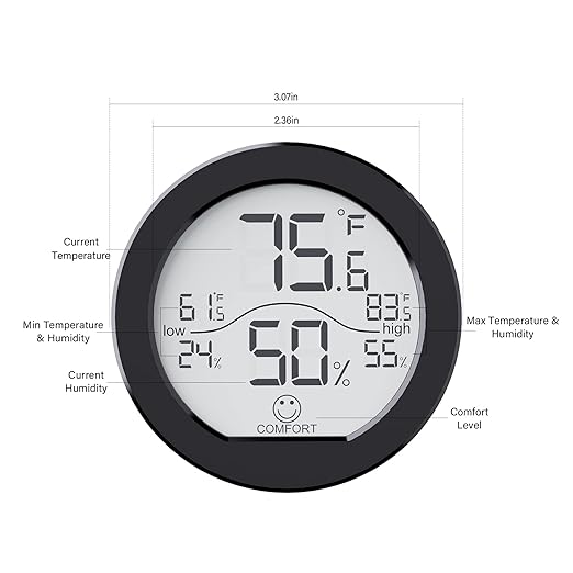 SECRUI Hygrometer Thermometer for Room Temperature Humidity Meter Indoor Thermometer Accuracy Calibration LCD Temperature Sensor with Maximum and Minimum Records, TH1, Black, 2 Pack