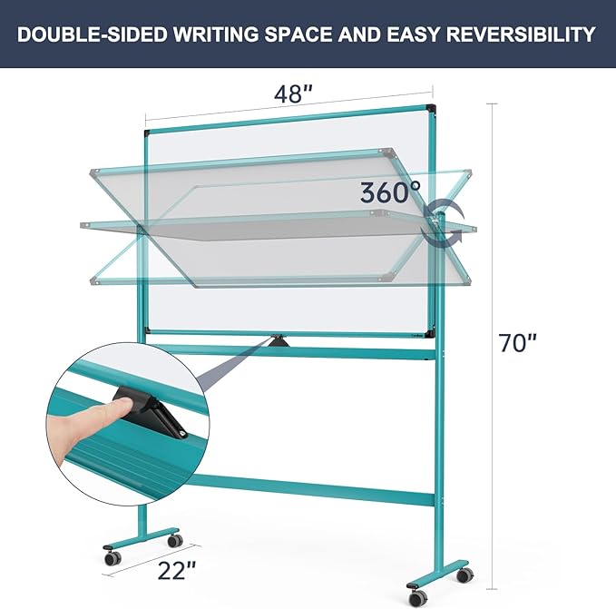 Mobile Whiteboard on Wheels, 48x32 Inches Rolling Whiteboard, Magnetic Dry Erase Board with Stand, Standing White Board for Office, School, Home, Large Double Sided White Board with Paper Pad