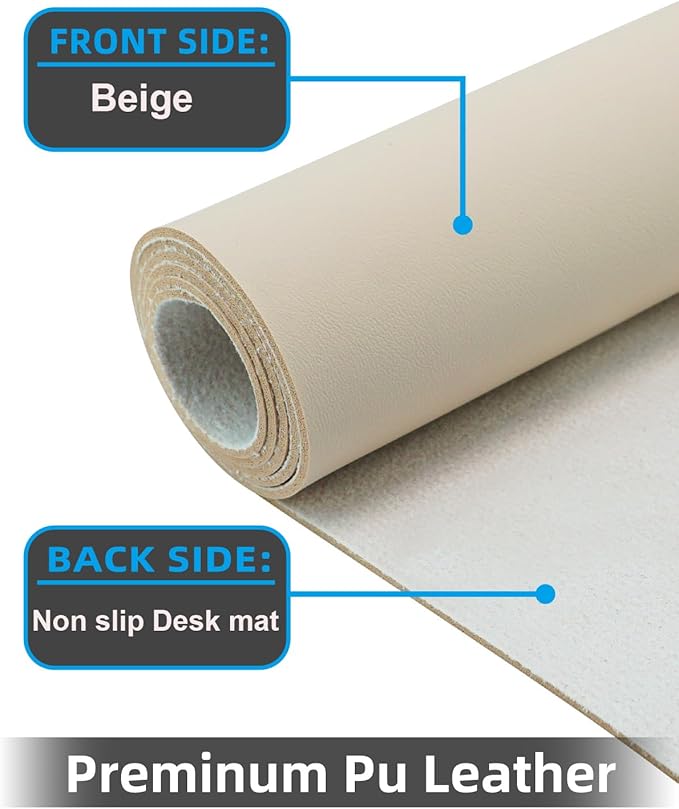 Leather Desk Pad Protector, Office Desk Mat, Large Mouse Pad, Non-Slip Desk Blotter, Laptop Desk Pad, Computer pad,Waterproof Desk Accessories for Office and Home(Beige, 48" x 17")