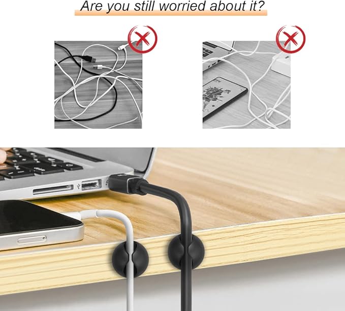 Shintop Cord Organizer, 6 Pack Black Charger Holder Cable Clips Wire Clips for Organizing Desk Nightstand Car Phone Charger