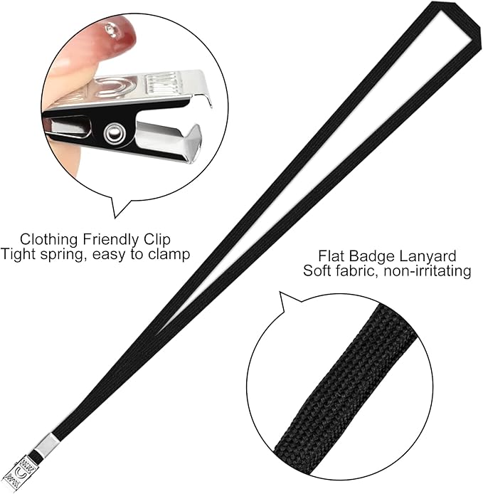100 Pcs Clear Horizontal Badge Id Card and 100 Pcs Lanyard, Reusable Lanyards for Id Badge Holder Name Tag Badge Holder with Lanyards for Adults Kids Business School Conferences (Black)