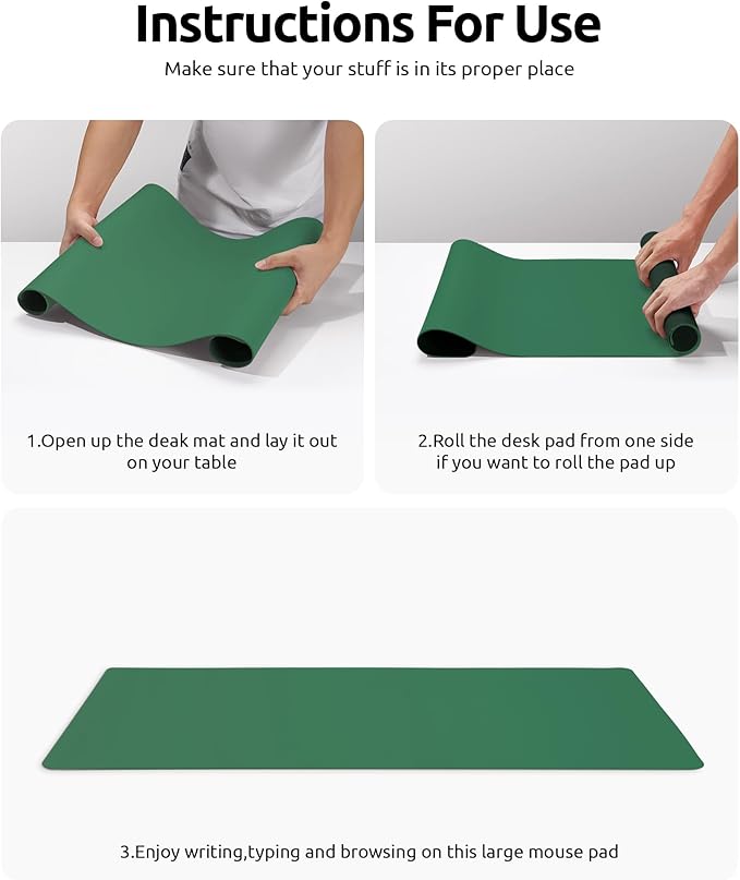 YSAGi Leather Desk Pad Protector, Office Desk Mat, Large Mouse Pad, Non-Slip PU Leather Desk Blotter, Laptop Desk Pad, Waterproof Desk Writing Pad for Office and Home (Jade Green, 35.4" x 17")