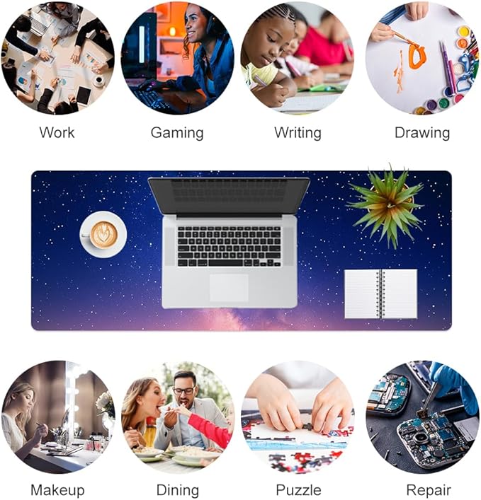 QIYI Desk Pad, Galaxy PU Leather Desk Blotter Protector, Waterproof Computer Desk Mat, Keyboard Mouse Pads, Non Slip Base Home & Office Accessories, Extended Large Size 31.5" x 11.8" - Starry Sky