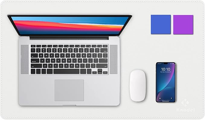 K KNODEL Desk Mat, Blotter, Dual-Sided Office Desk Pad, Waterproof Desk Mat for Desktop, Desk Blotters, PVC Leather Pad Protector (White, 23.6" x 13.8")