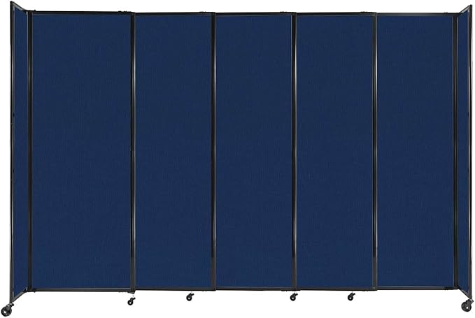 Versare Straightwall Sliding Portable Wall Partition | Freestanding Office Dividers | Locking Wheels | Temporary Room Separator | 11'3'' Wide x 7'6'' Tall Navy Blue Fabric Panels